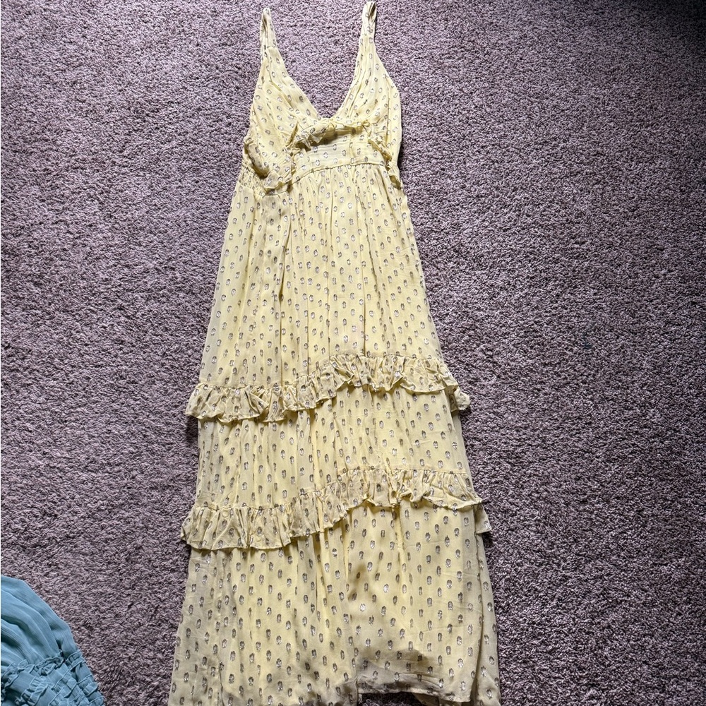En Creme VICI Boho Yellow Ruffle Maxi Dress